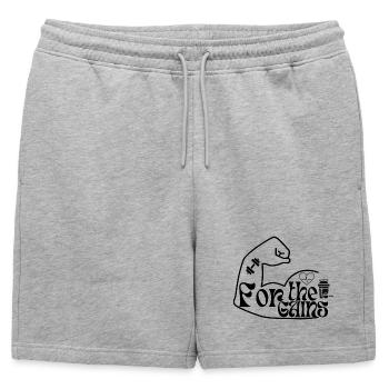 For the gains - Männer Premium Organic Sweatshorts - Grau meliert - Vorne - AI Model Male 178 light (178cm)