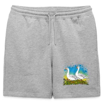 Deux oies sur des pignons verts - Short de survêtement homme premium - gris chiné - Devant - AI Model Male 178 light (178cm)