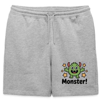 Monstre vert mignon avec des étoiles - Short de survêtement homme premium - gris chiné - Devant - AI Model Male 178 light (178cm)