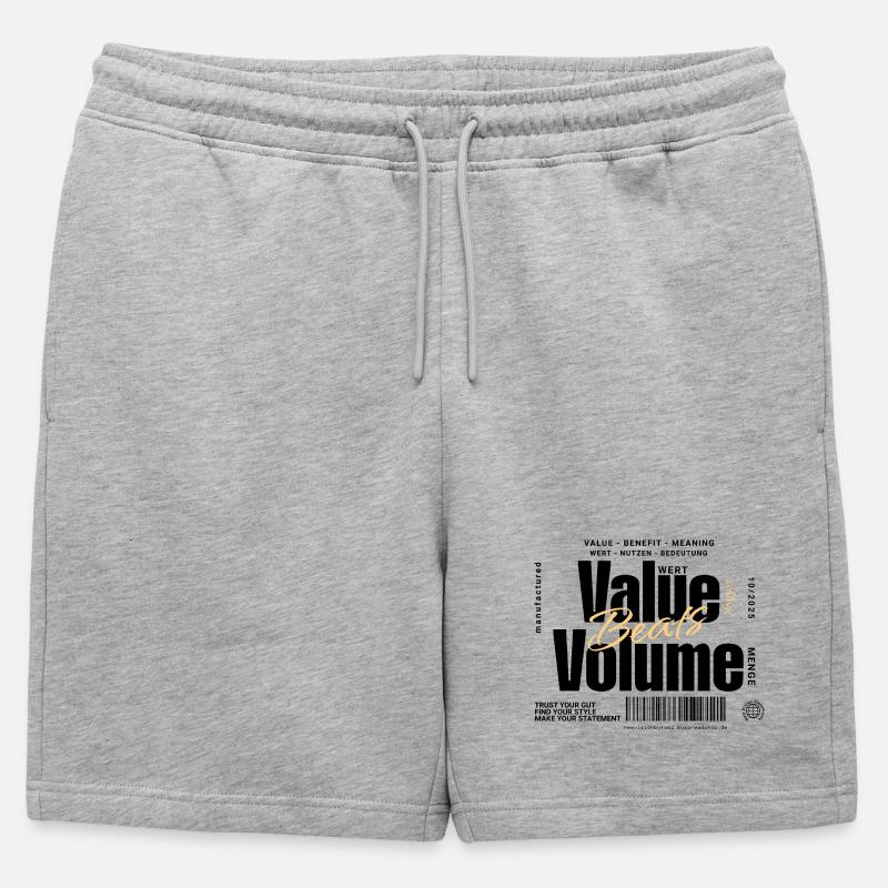 Value Beats Volume – Statement Design (Hell) - Männer Premium Organic Sweatshorts - Grau meliert