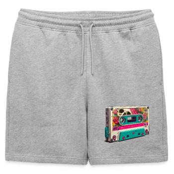 Floral Skull Cassette Retro Neon - Mens' Premium Organic Sweatshorts - heather grey - Front - AI Model Male 178 light (178cm)