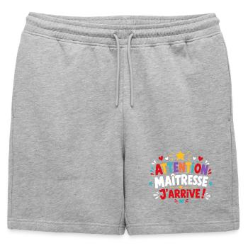 Attention Maîtresse J'arrive! - Short de survêtement homme premium - gris chiné - Devant - AI Model Male 178 light (178cm)