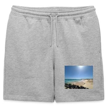 Plage au soleil : bleu et sable - Short de survêtement homme premium - gris chiné - Devant - AI Model Male 178 light (178cm)