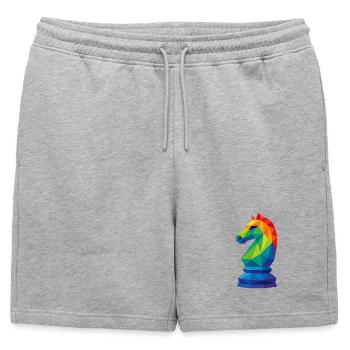 Cavalier Low-Poly : La Maîtrise Tactique - Short de survêtement homme premium - gris chiné - Devant - AI Model Male 178 light (178cm)