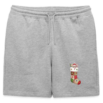 Cute cartoon mouse in Christmas sock - Mens' Premium Organic Sweatshorts - heather grey - Front - AI Model Male 178 light (178cm)