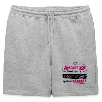Amoureuse d'un informaticien ! humour geek - Short de survêtement homme premium - gris chiné - Devant - AI Model Male 178 light (178cm)