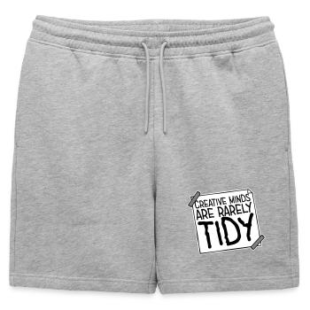 Les esprits créatifs sont rarement bien rangés Logo créatif drôle - Short de survêtement homme premium - gris chiné - Devant - AI Model Male 178 light (178cm)