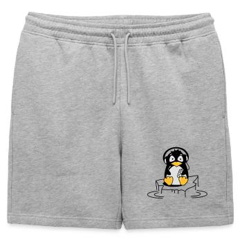 Penguin est à l'écoute de la musique - Short de survêtement homme premium - gris chiné - Devant - AI Model Male 178 light (178cm)