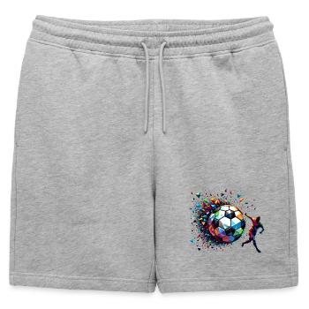 dynamischer Fußballspieler spielt Fußball - Männer Premium Organic Sweatshorts - Grau meliert - Vorne - AI Model Male 178 light (178cm)
