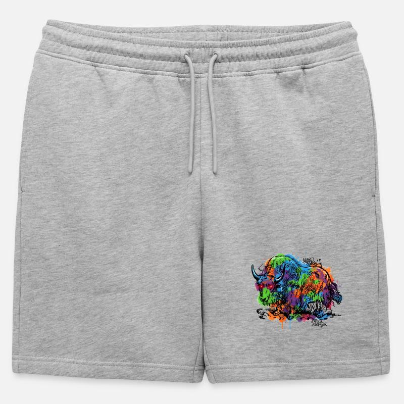 Rainbow Yak Graffiti Pattern - Mens' Premium Organic Sweatshorts - heather grey