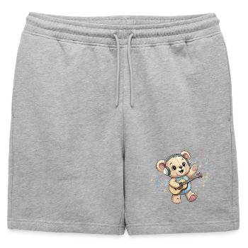 Cuddly Bear with Guitar Groove - Mens' Premium Organic Sweatshorts - heather grey - Front - AI Model Male 178 light (178cm)
