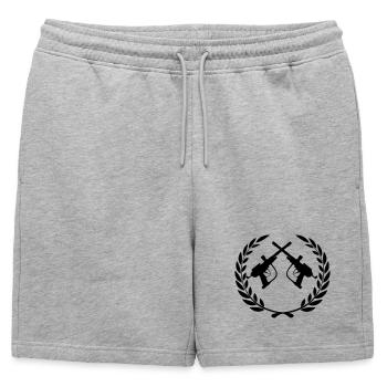 Two crossed paintball guns in laurel wreath - Mens' Premium Organic Sweatshorts - heather grey - Front - AI Model Male 178 light (178cm)
