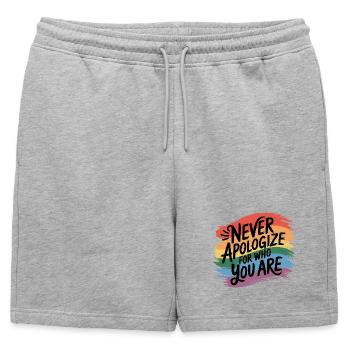 Ne t’excuse jamais pour qui tu es - Short de survêtement homme premium - gris chiné - Devant - AI Model Male 178 light (178cm)