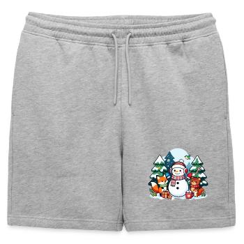 Bonhomme de neige douillet avec des amis d’hiver - Short de survêtement homme premium - gris chiné - Devant - AI Model Male 178 light (178cm)