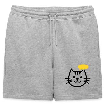 Cat head with yellow speech bubble - Mens' Premium Organic Sweatshorts - heather grey - Front - AI Model Male 178 light (178cm)