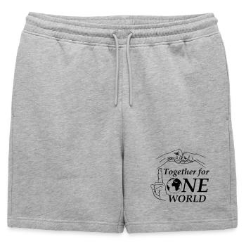Gemeinsam für eine Welt - Männer Premium Organic Sweatshorts - Grau meliert - Vorne - AI Model Male 178 light (178cm)