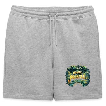 Hustle for Muscle Gym Motivation Fitness Workout - Mens' Premium Organic Sweatshorts - heather grey - Front - AI Model Male 178 light (178cm)