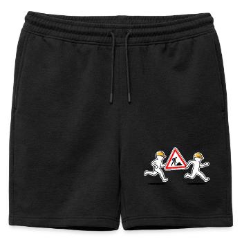 Zwei Bauarbeiter tragen ein Baustellenschild - Männer Premium Organic Sweatshorts - Schwarz - Vorne - AI Model Male 178 light (178cm)