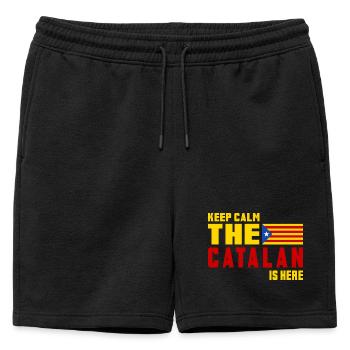 Keep Calm Catalonia flag design - Mens' Premium Organic Sweatshorts - black - Front - AI Model Male 178 light (178cm)