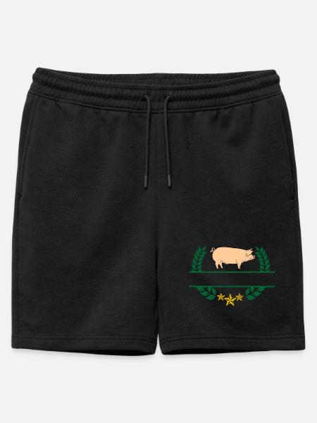 Pig in green laurel wreath - Mens' Premium Organic Sweatshorts - black