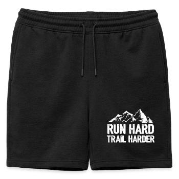 Run Hard. Trail Harder - Mens' Premium Organic Sweatshorts - black - Front - AI Model Male 178 light (178cm)