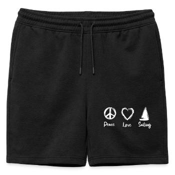Peace Love Sailing - Männer Premium Organic Sweatshorts - Schwarz - Vorne - AI Model Male 178 light (178cm)
