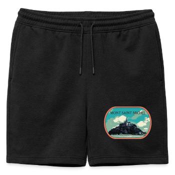Illustration en bleu et vert du Mont Saint Michel - Short de survêtement homme premium - noir - Devant - AI Model Male 178 light (178cm)