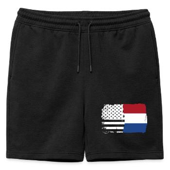Flag Fusion: Stars Stripes Dutch Brush - Mens' Premium Organic Sweatshorts - black - Front - AI Model Male 178 light (178cm)