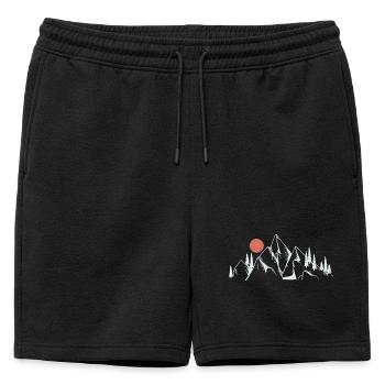 Dessin au trait de l’aube des montagnes - Short de survêtement homme premium - noir - Devant - AI Model Male 178 light (178cm)