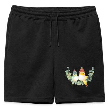Deux oiseaux colorés avec un chapeau à pompon pour Noël - Short de survêtement homme premium - noir - Devant - AI Model Male 178 light (178cm)