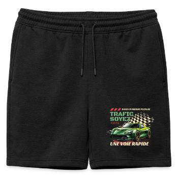 Voie Rapide Verte: Voiture Flamboyante - Short de survêtement homme premium - noir - Devant - AI Model Male 178 light (178cm)