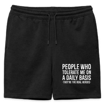 People Who Tolerate Me Are The Real Heroes - Mens' Premium Organic Sweatshorts - black - Front - AI Model Male 178 light (178cm)