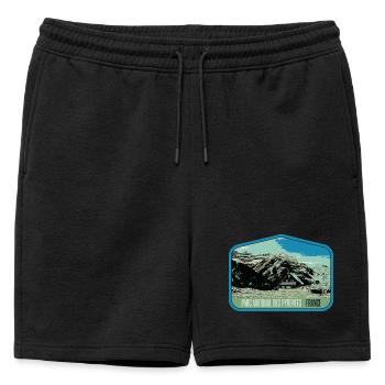 Écusson Paysage Pyrénées : Nature Authentique - Short de survêtement homme premium - noir - Devant - AI Model Male 178 light (178cm)