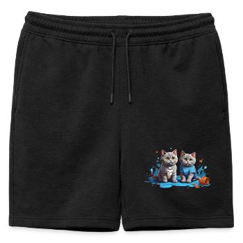 Cat Lovers in Blue Puddle - Mens' Premium Organic Sweatshorts - black - Front - AI Model Male 178 light (178cm)