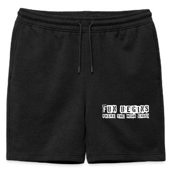 LE PLAISIR COMMENCE - LÀ OÙ LA ROUTE SE TERMINE ! - Short de survêtement homme premium - noir - Devant - AI Model Male 178 light (178cm)