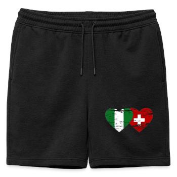 Nigeria Switzerland Flag Heart used - Mens' Premium Organic Sweatshorts - black - Front - AI Model Male 178 light (178cm)
