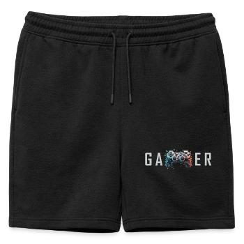 Gamer Schriftzug 3D Controller Nerd Geschenk - Männer Premium Organic Sweatshorts - Schwarz - Vorne - AI Model Male 178 light (178cm)