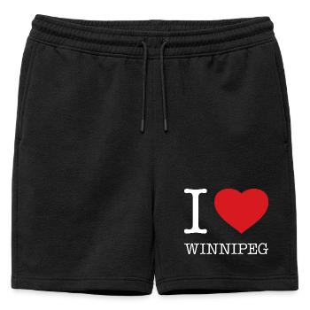 I LOVE WINNIPEG - Mens' Premium Organic Sweatshorts - black - Front - AI Model Male 178 light (178cm)