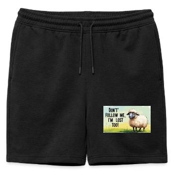 Moutons « Ne me suis pas – moi aussi je suis perdu ! » - Short de survêtement homme premium - noir - Devant - AI Model Male 178 light (178cm)