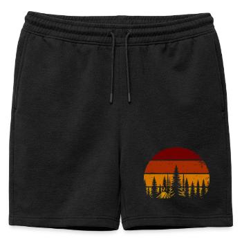 Coucher de soleil rétro dans la forêt – Ambiance camping - Short de survêtement homme premium - noir - Devant - AI Model Male 178 light (178cm)