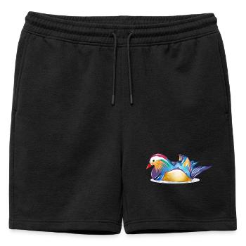 Colourful mandarin duck on the water – colourful elegance - Mens' Premium Organic Sweatshorts - black - Front - AI Model Male 178 light (178cm)