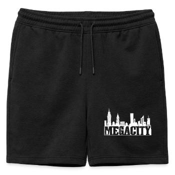 The White Megalopolis - Mens' Premium Organic Sweatshorts - black - Front - AI Model Male 178 light (178cm)
