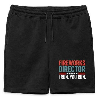 Funny Fireworks Director Jokes 4th Of July - Mens' Premium Organic Sweatshorts - black - Front - AI Model Male 178 light (178cm)