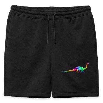 Dinosaure coloré à long cou fait de polygones - Short de survêtement homme premium - noir - Devant - AI Model Male 178 light (178cm)