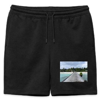 Jetée tropicale sur la mer turquoise Kudafushi Maldives - Short de survêtement homme premium - noir - Devant - AI Model Male 178 light (178cm)