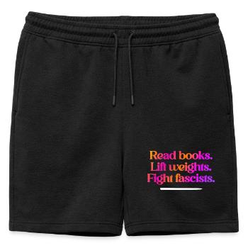 Lire des livres Soulever des poids Anti fasciste - Short de survêtement homme premium - noir - Devant - AI Model Male 178 light (178cm)