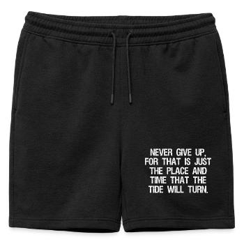 never give up for that is just the place and time - Mens' Premium Organic Sweatshorts - black - Front - AI Model Male 178 light (178cm)