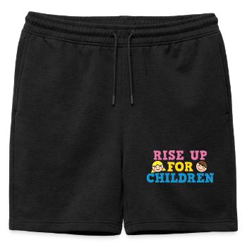 Rise Up For Children Cute Advocacy Kids Graphic - Mens' Premium Organic Sweatshorts - black - Front - AI Model Male 178 light (178cm)