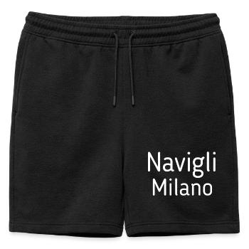 Milan Italy Navigli - Mens' Premium Organic Sweatshorts - black - Front - AI Model Male 178 light (178cm)