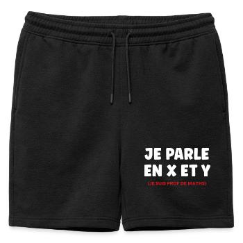 Je Parle en X et Y — Prof de Maths - Short de survêtement homme premium - noir - Devant - AI Model Male 178 light (178cm)